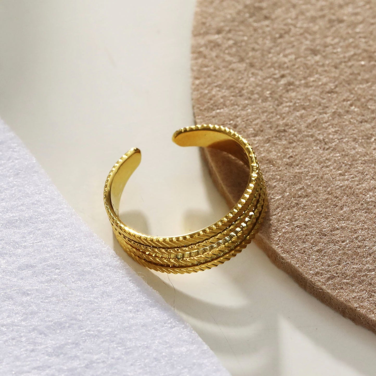 BRYONY: Symmetrical Textured Pre-Stacked Ring - Velora Luxury Fashion