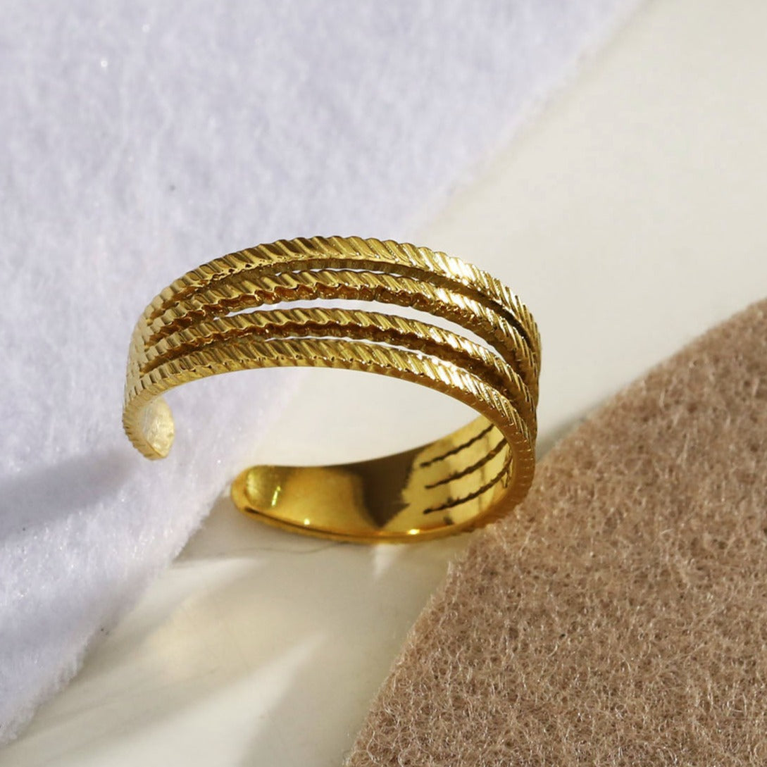 BRYONY: Symmetrical Textured Pre-Stacked Ring - Velora Luxury Fashion