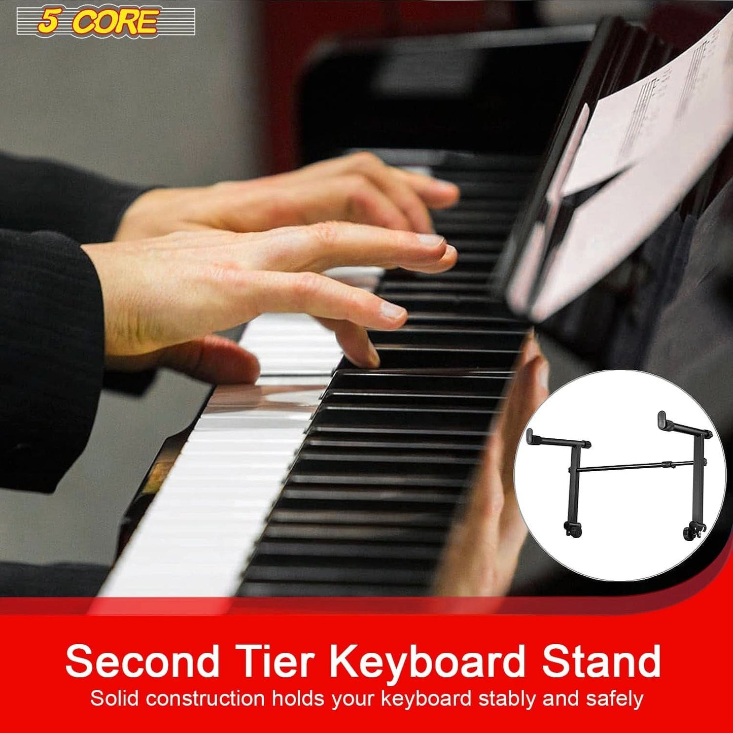 5 Core Keyboard Stand 2 Tier Adjustable Electric Piano Sturdy Foldable Holder - Velora