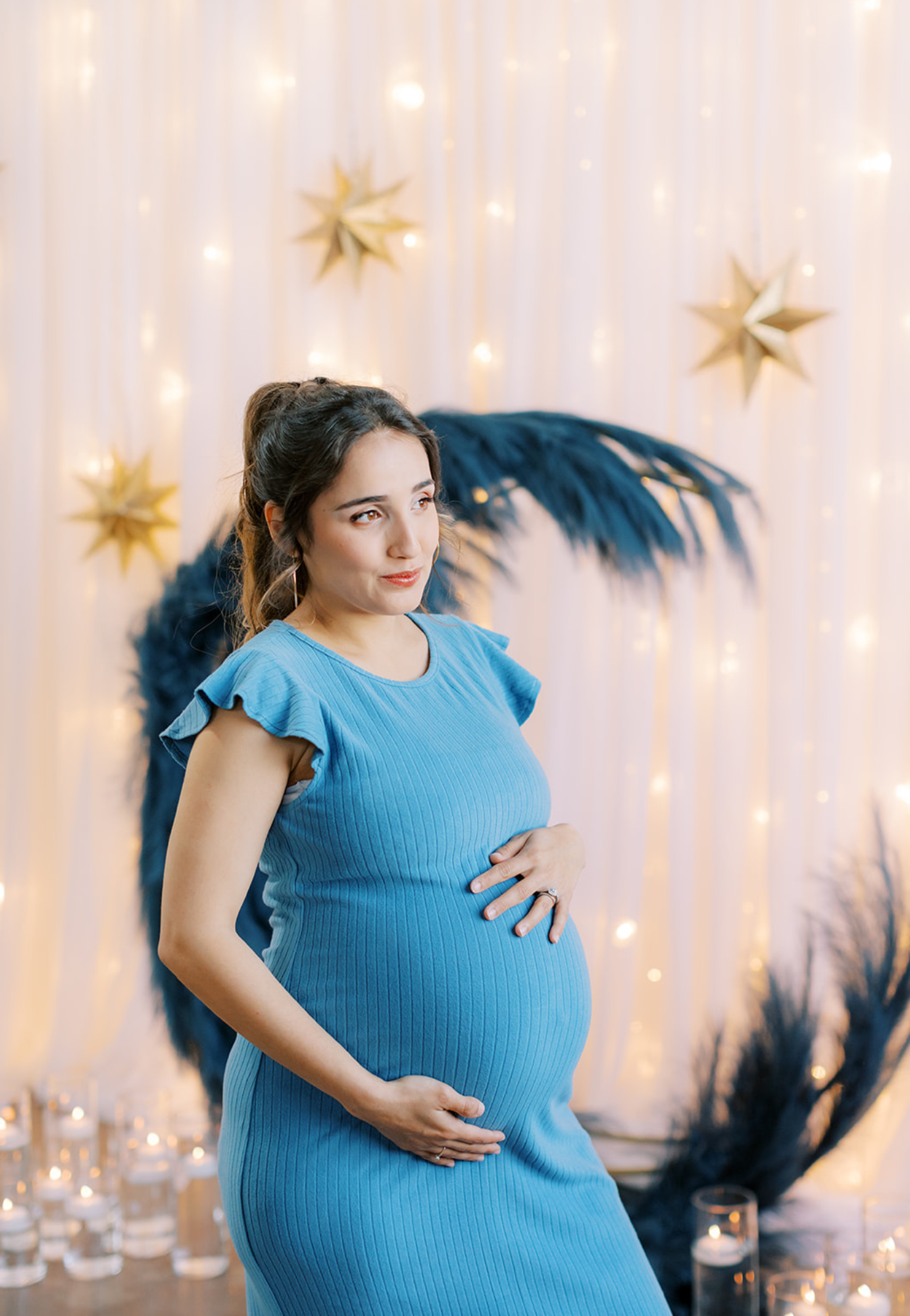 Baby Blue Ruffle Sleeve Ribbed Maternity Dress - Velora Luxury Fashion