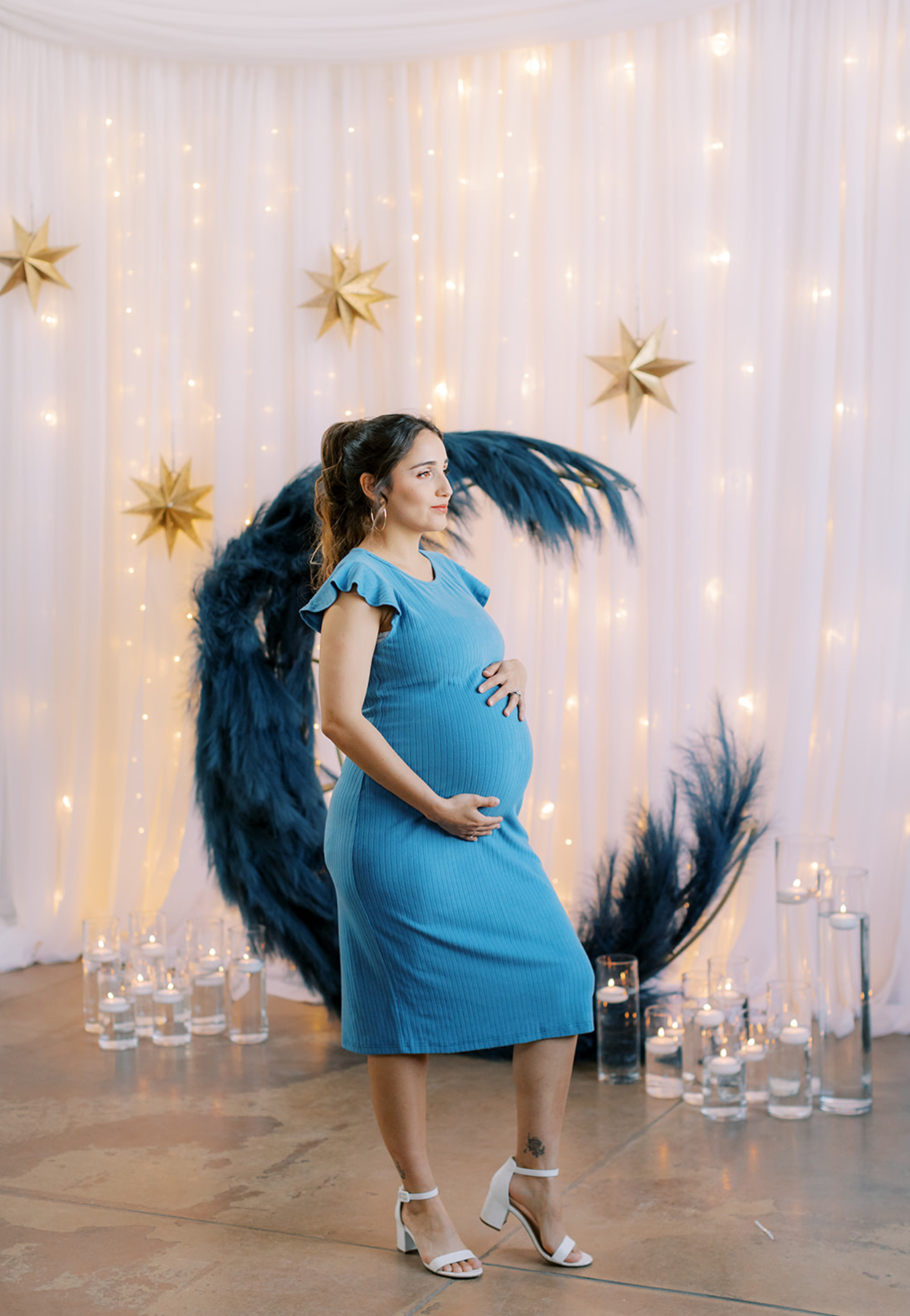 Baby Blue Ruffle Sleeve Ribbed Maternity Dress - Velora Luxury Fashion