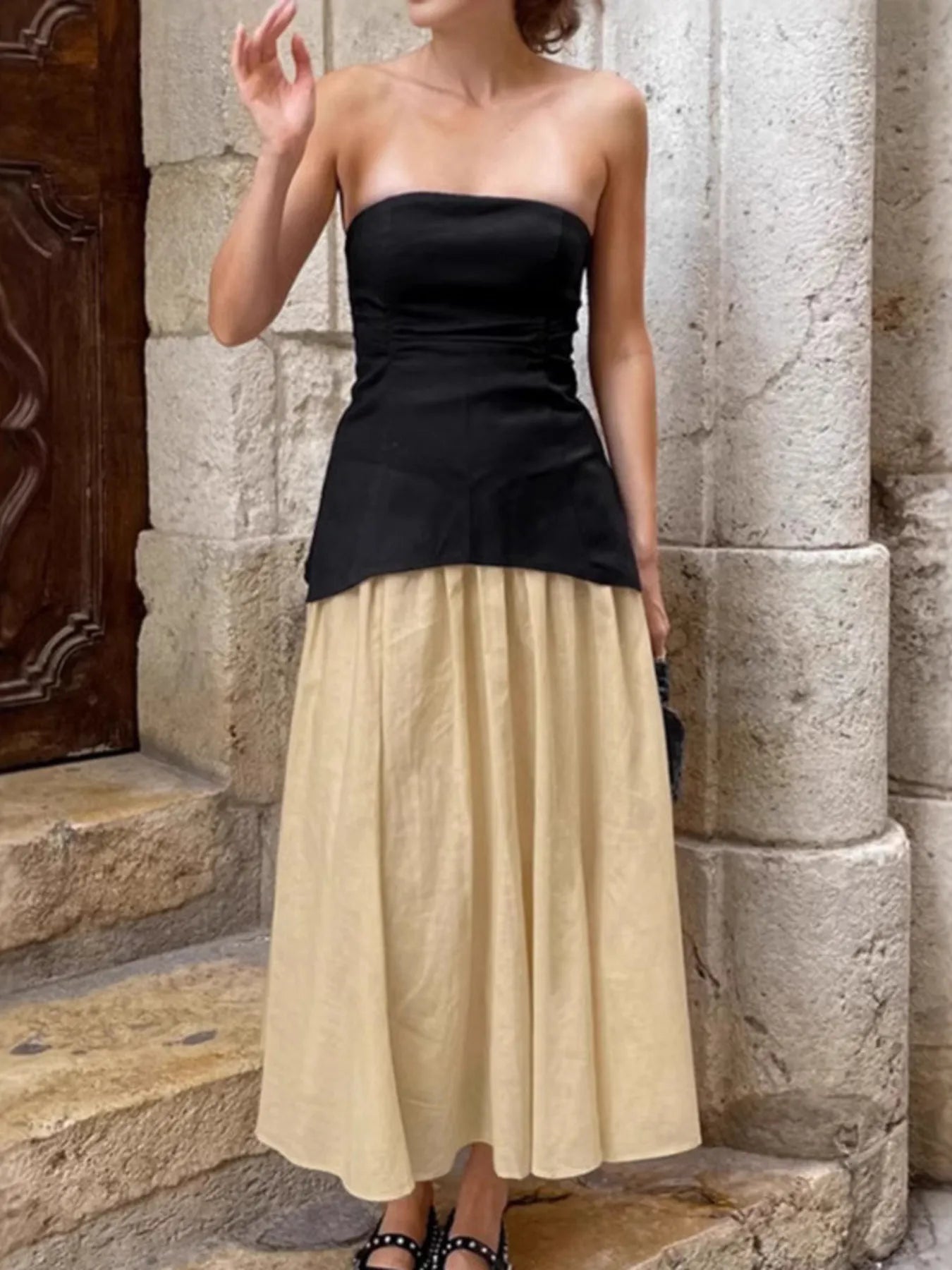 Back Zipper Tube Top and Midi Skirt Set - Velora Luxury Fashion