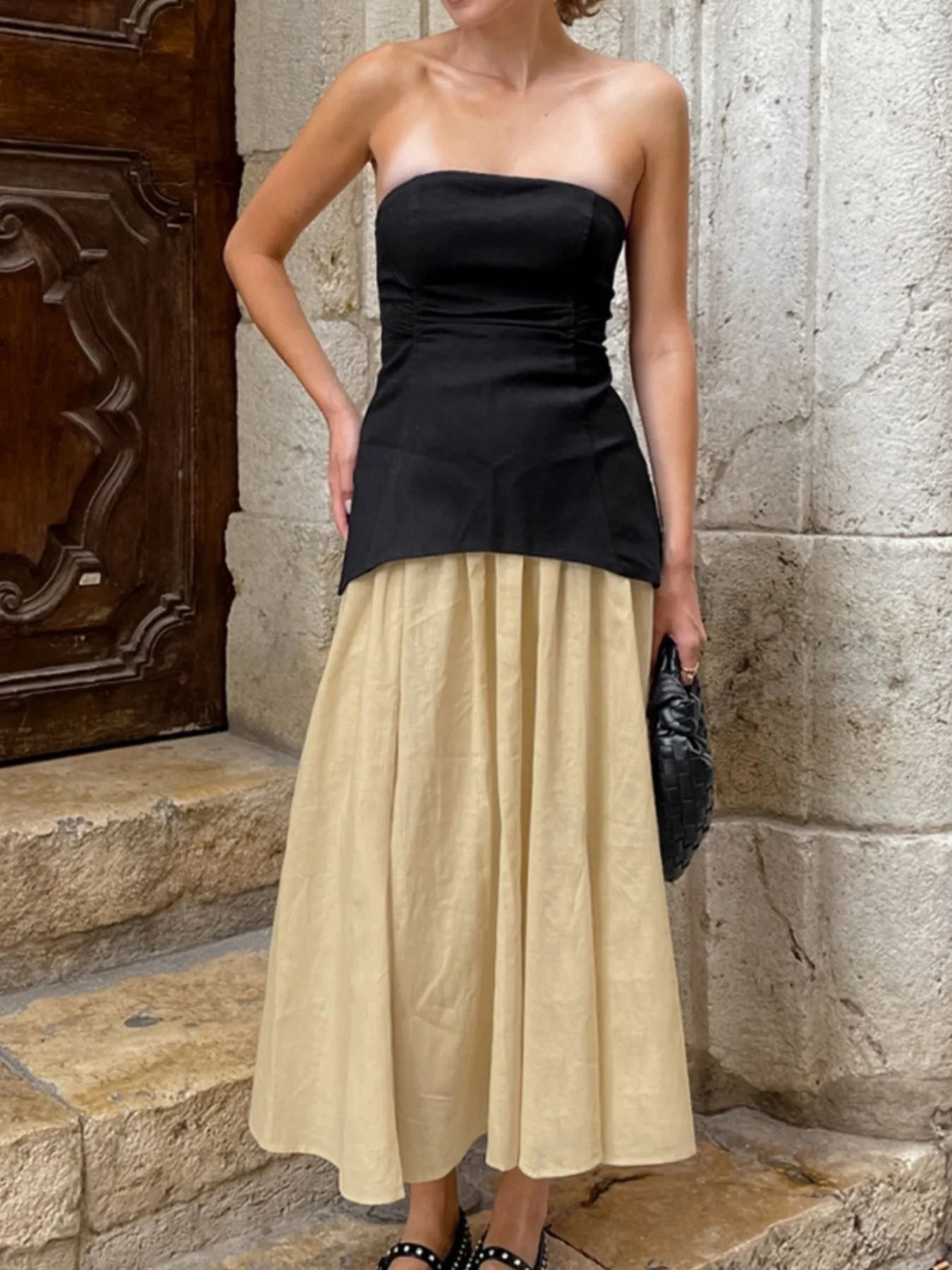 Back Zipper Tube Top and Midi Skirt Set - Velora Luxury Fashion