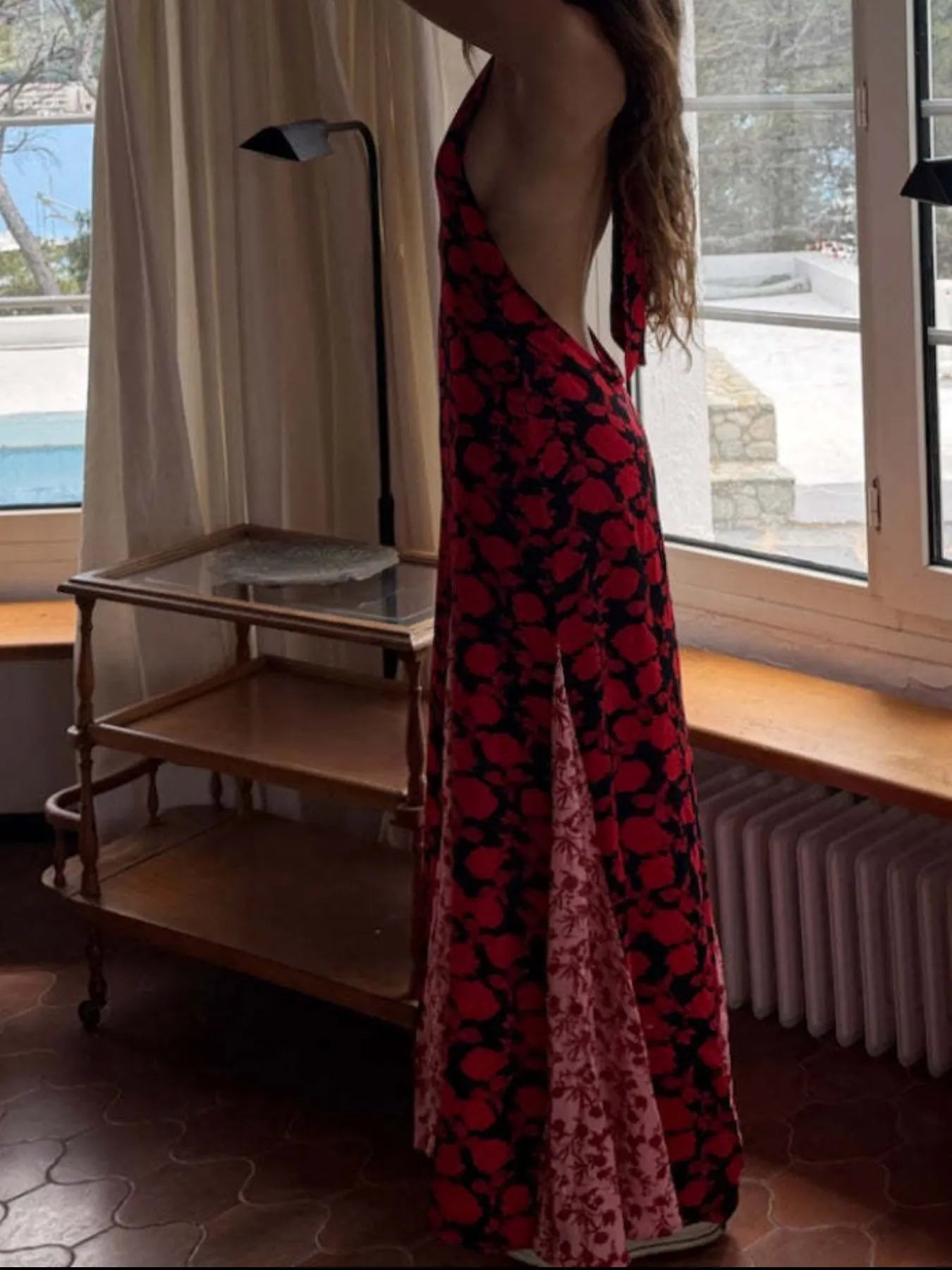 Backless Halter Neck Polka Dot Maxi Dress - Velora Luxury Fashion