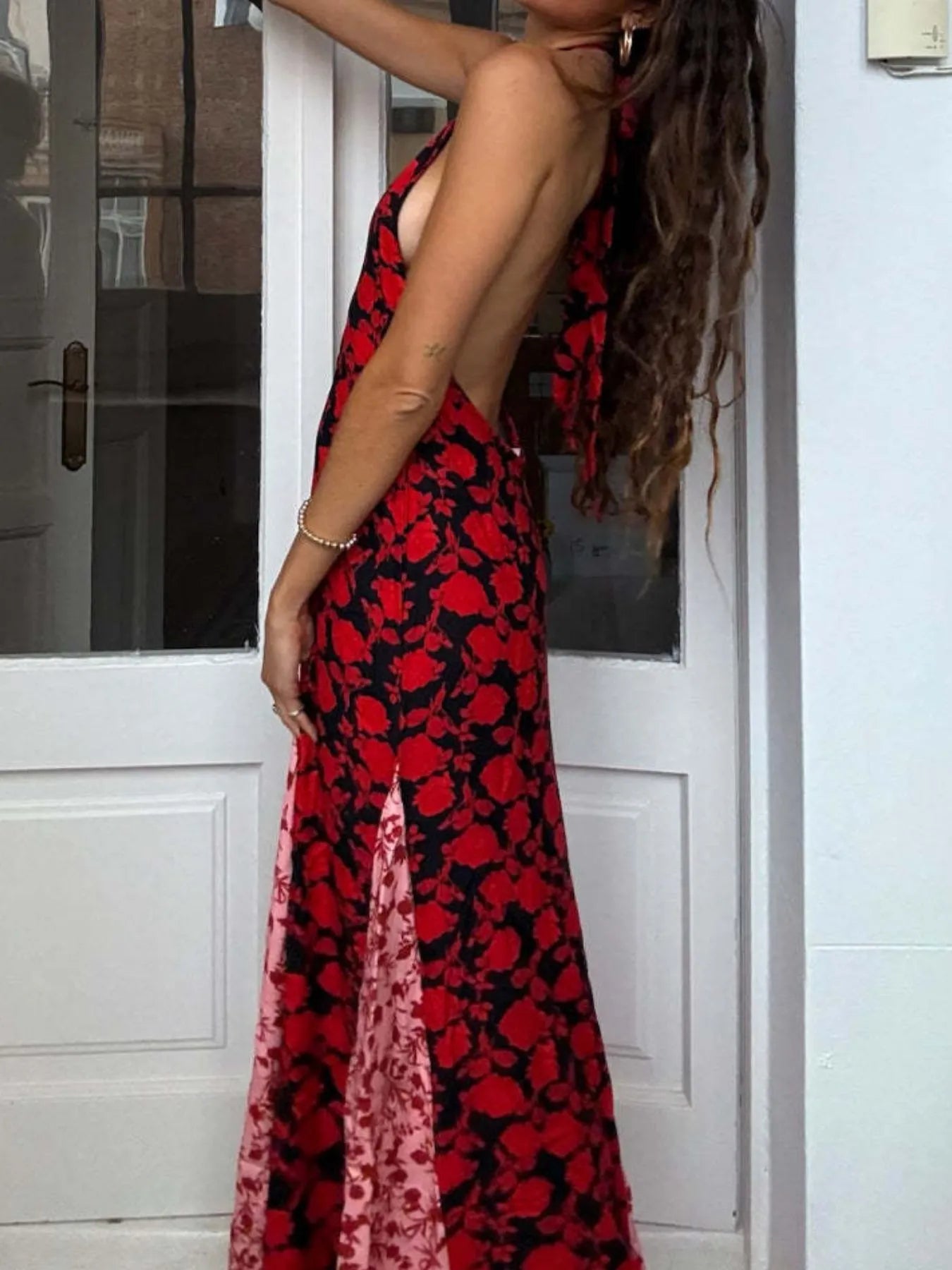 Backless Halter Neck Polka Dot Maxi Dress - Velora Luxury Fashion
