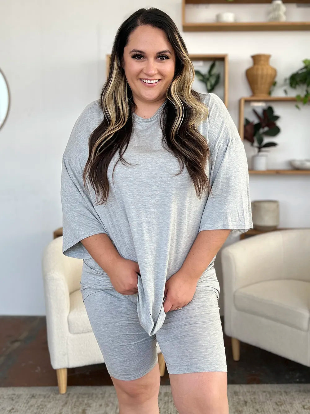 Basic Bae Bamboo Full Size Round Neck Drop Shoulder T-Shirt and Shorts Set - Velora Luxury Fashion