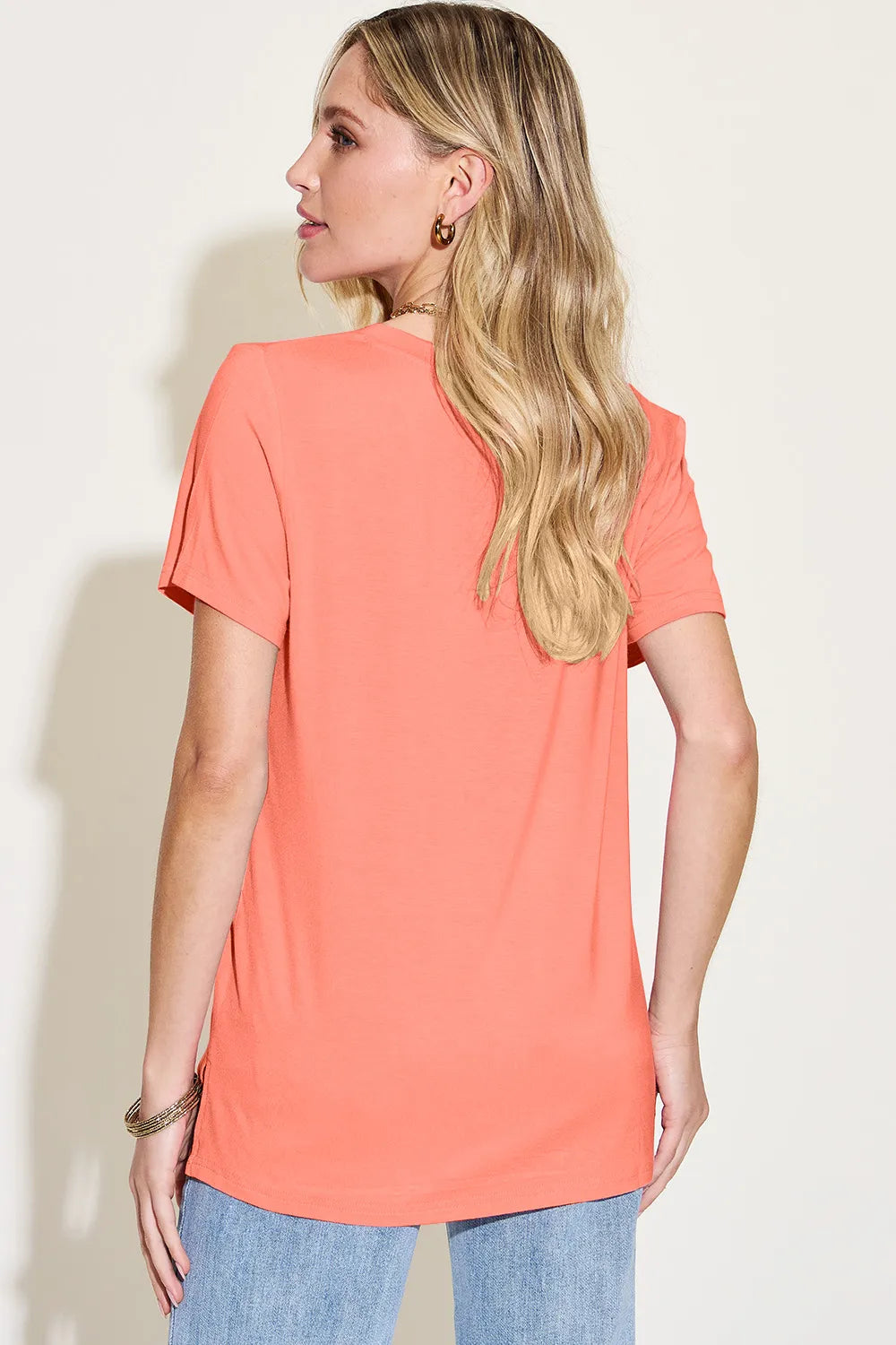 Basic Bae Bamboo Full Size V-Neck High-Low T-Shirt - Velora Luxury Fashion