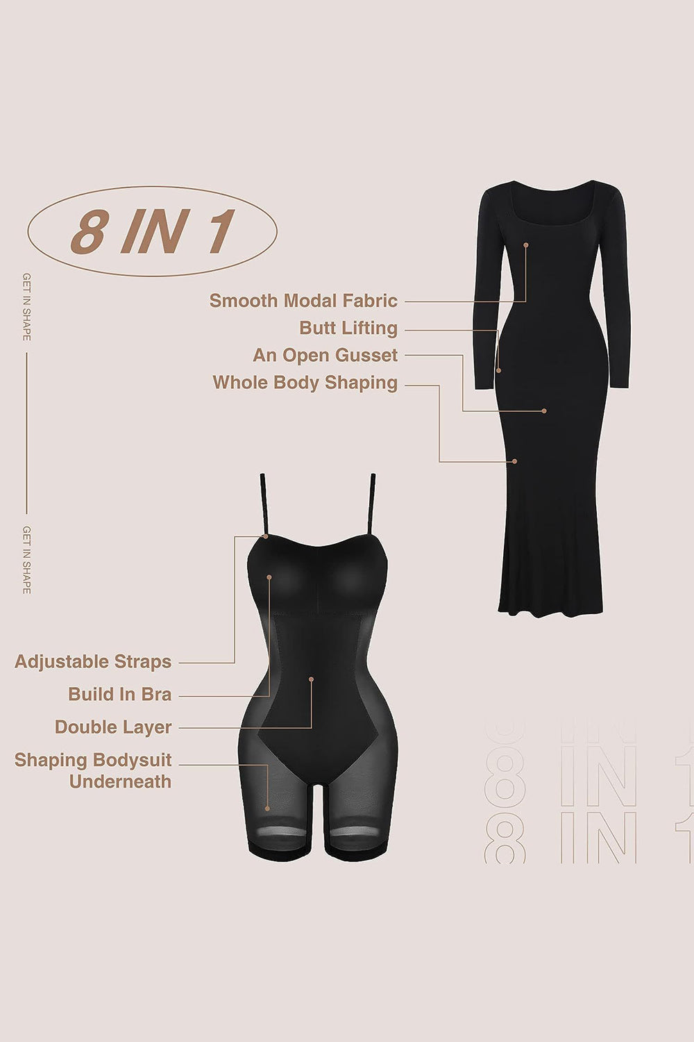 Basic Bae Built-In Shapewear Square Neck Long Sleeve Maxi Dress - Velora Luxury Fashion