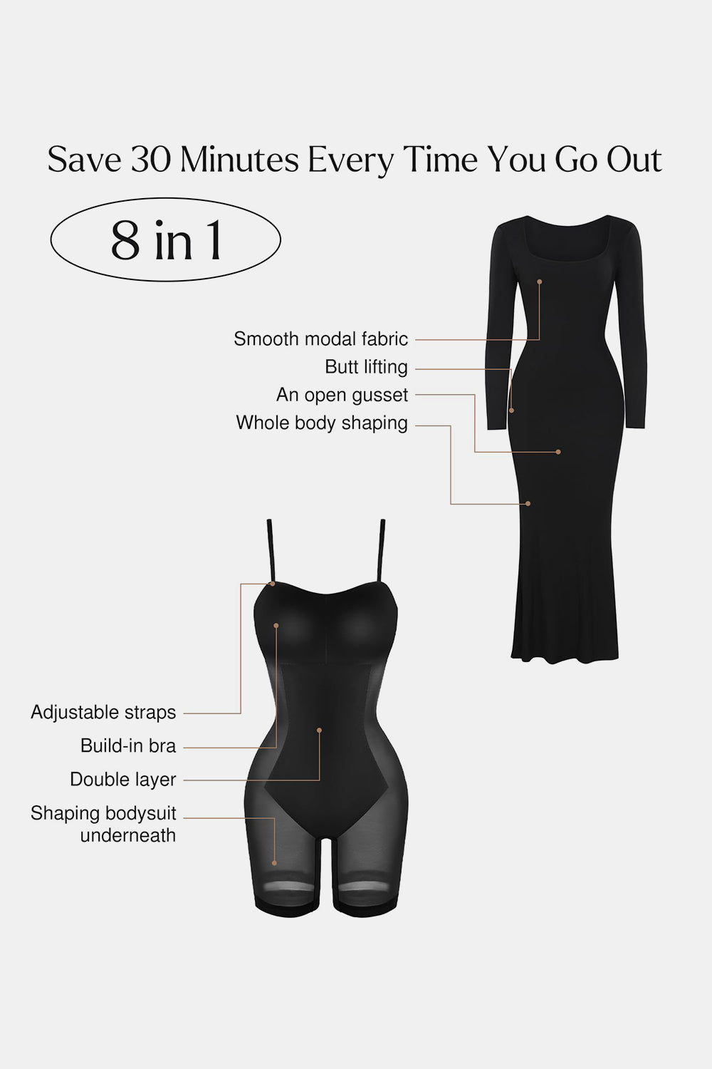 Basic Bae Built-In Shapewear Square Neck Long Sleeve Maxi Dress - Velora Luxury Fashion