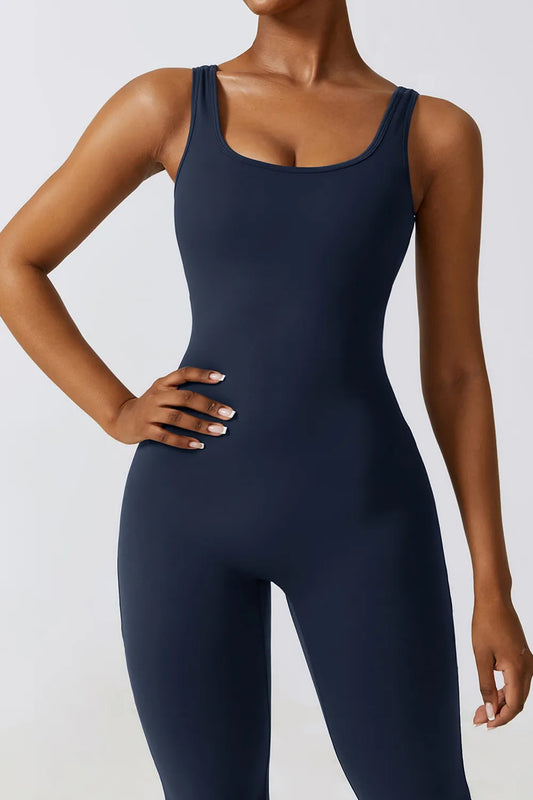 Basic Bae Cutout Ruched Bootcut Sleeveless Active Jumpsuit - Velora Luxury Fashion