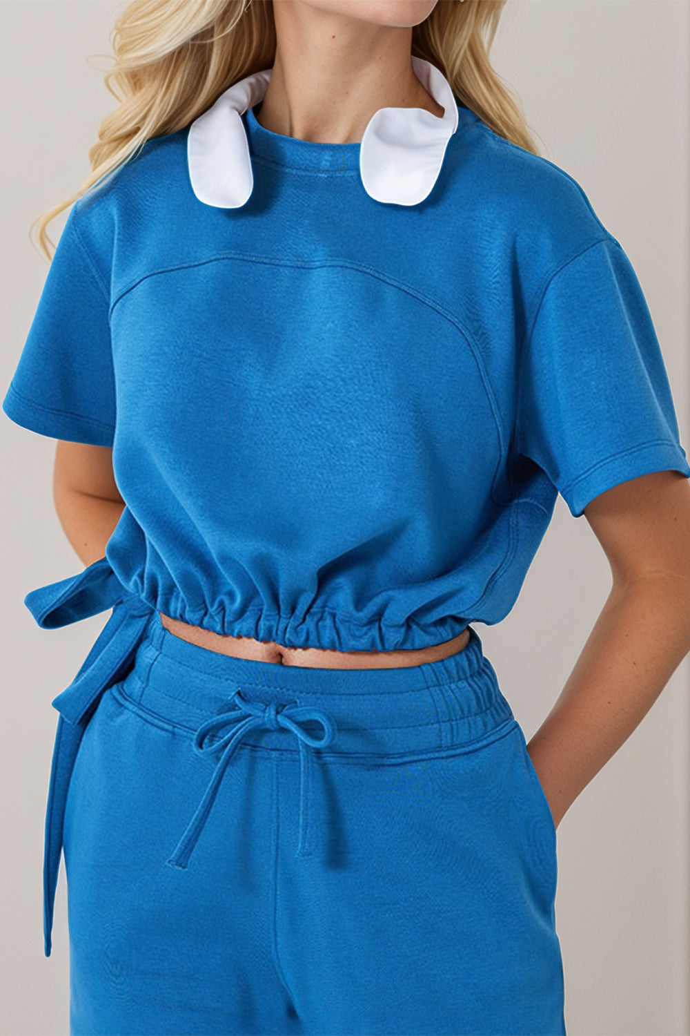 Basic Bae Drawstring Hem Air Scuba Round Neck Short Sleeve T-Shirt - Velora Luxury Fashion