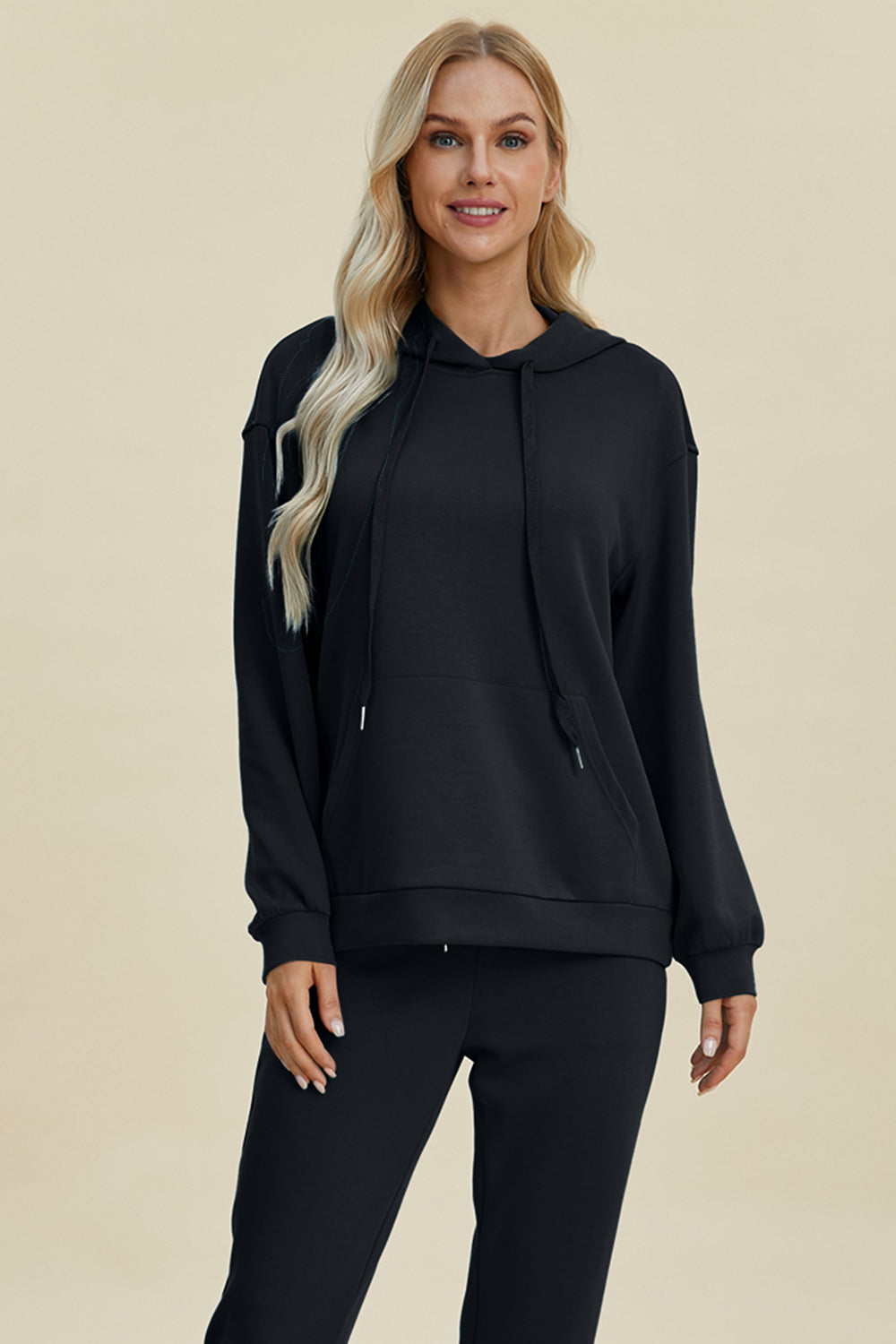 Basic Bae Full Size Air Scuba Drawstring Long Sleeve Hoodie with Kangaroo Pocket - Velora Luxury Fashion