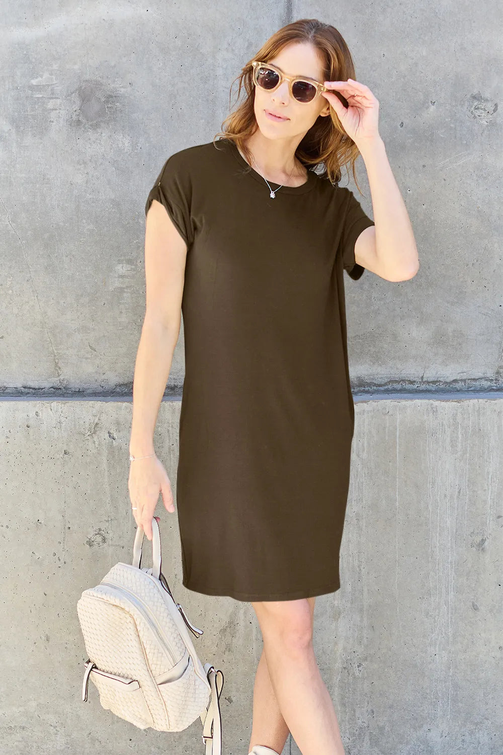 Basic Bae Full Size Round Neck Short Sleeve Dress with Pockets - Velora Luxury Fashion