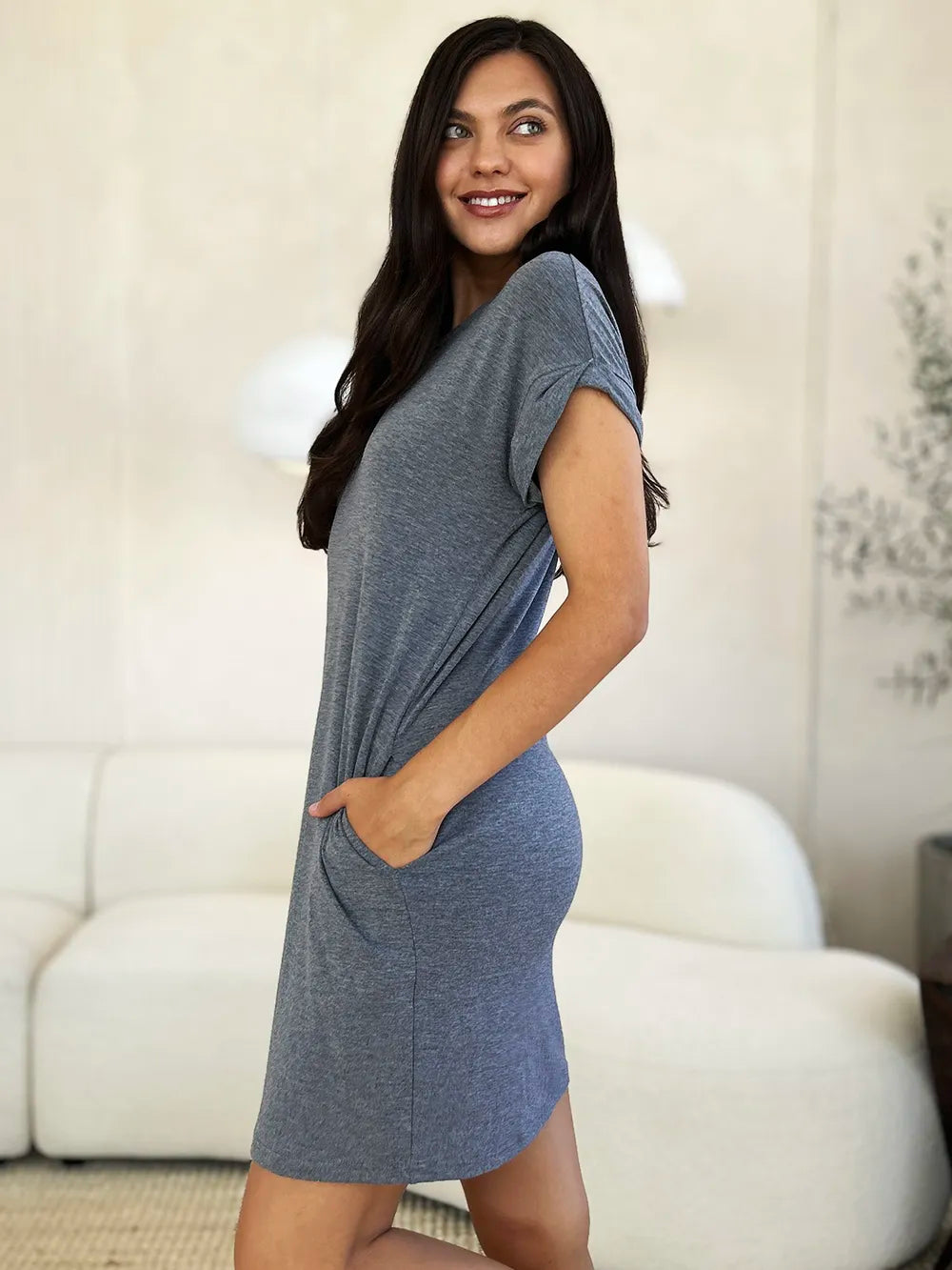 Basic Bae Full Size Round Neck Short Sleeve Dress with Pockets - Velora Luxury Fashion