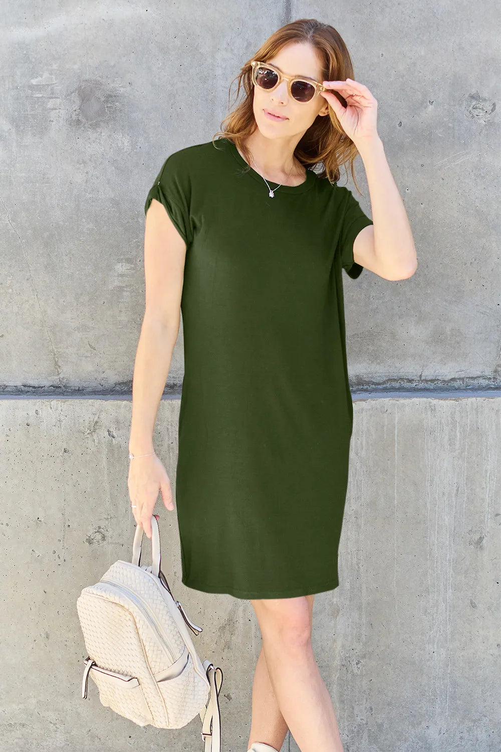Basic Bae Full Size Round Neck Short Sleeve Dress with Pockets - Velora Luxury Fashion