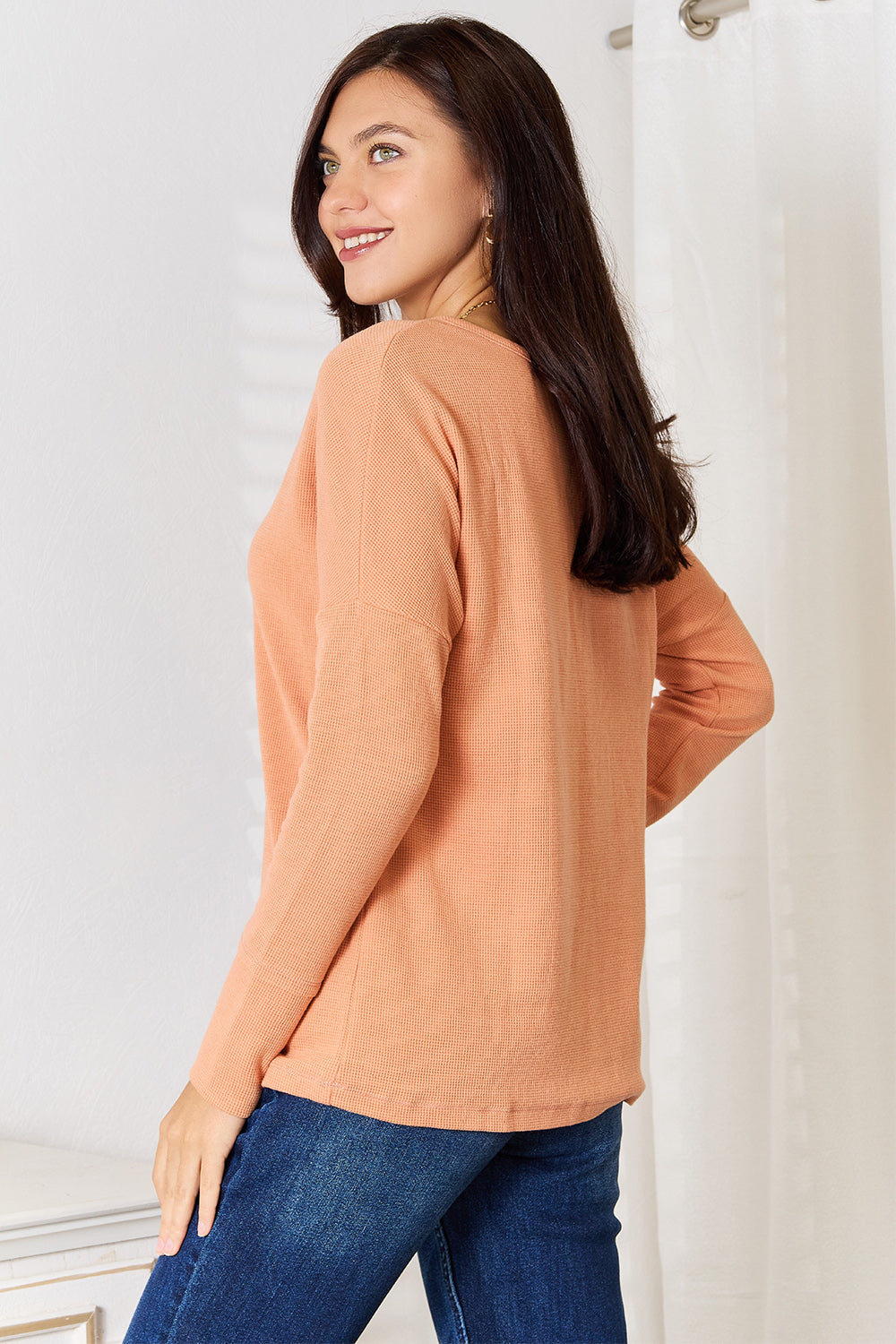 Basic Bae Half Button Long Sleeve Top - Velora Luxury Fashion