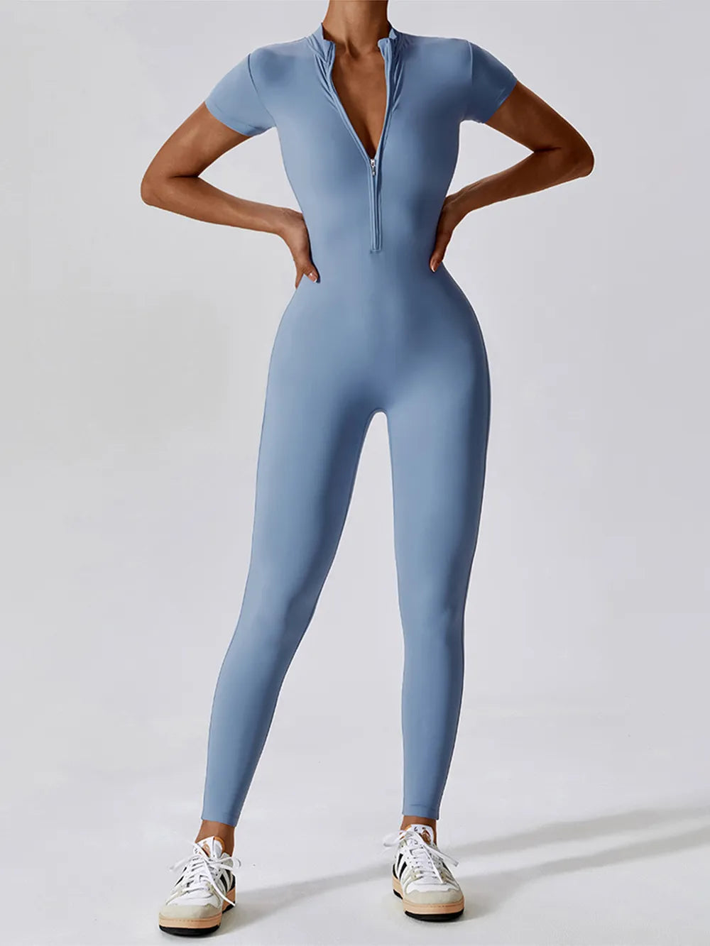 Basic Bae Half Zip Short Sleeve Active Jumpsuit - Velora Luxury Fashion