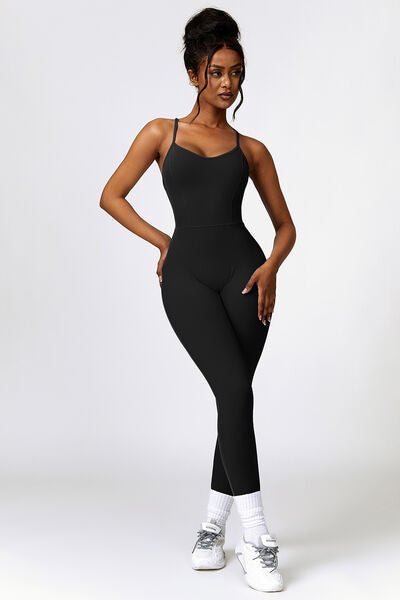 Basic Bae Open Back Spaghetti Strap Active Jumpsuit - Velora Luxury Fashion