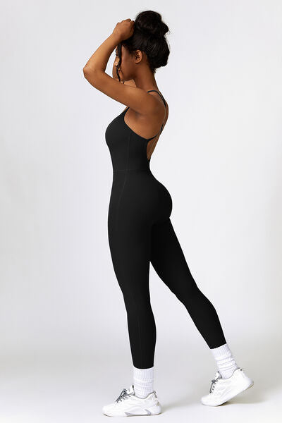 Basic Bae Open Back Spaghetti Strap Active Jumpsuit - Velora Luxury Fashion