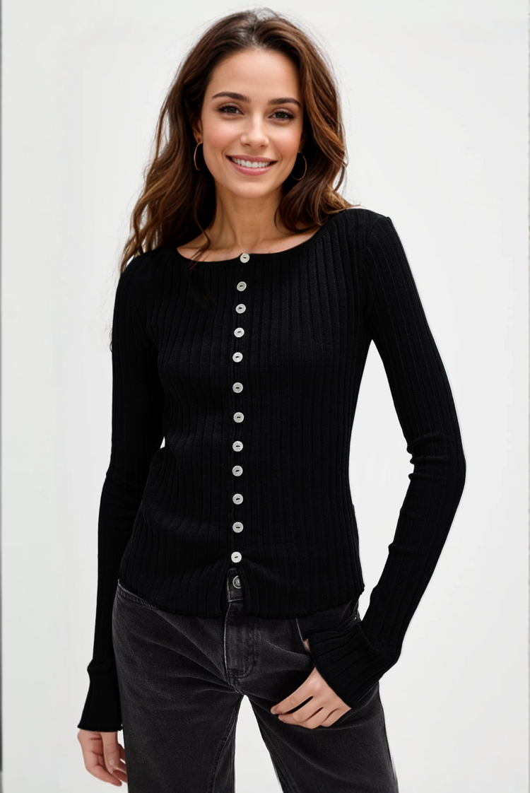Basic Bae Texture Button Up Round Neck Long Sleeve Top - Velora Luxury Fashion