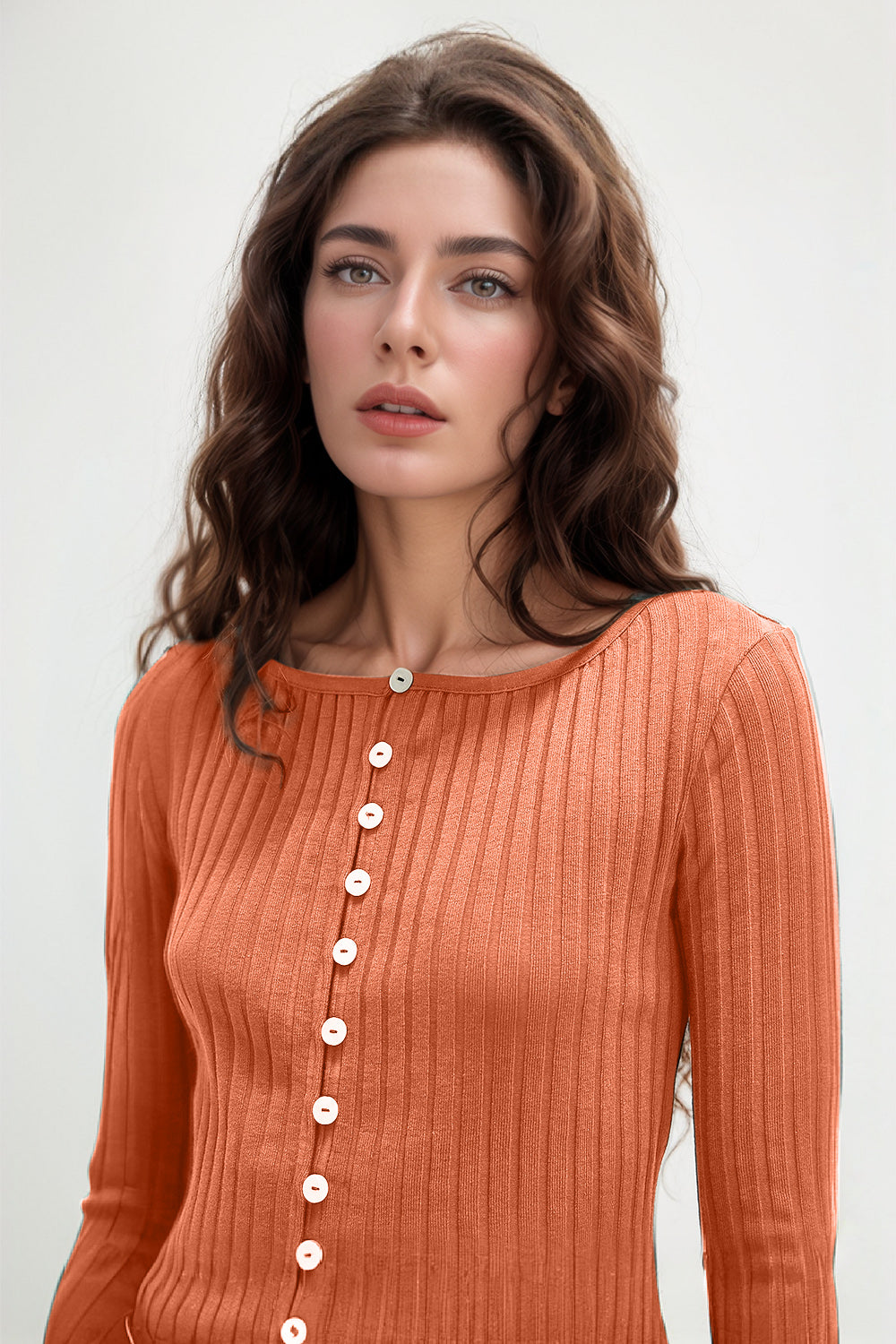 Basic Bae Texture Button Up Round Neck Long Sleeve Top - Velora Luxury Fashion
