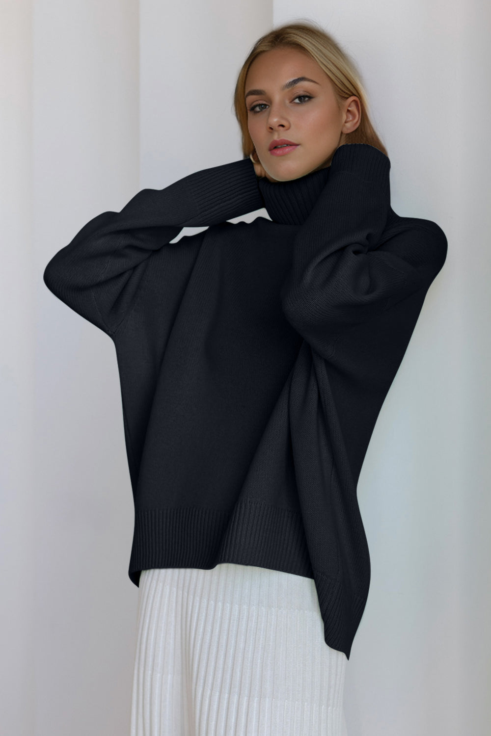 Basic Bae Turtleneck Dropped Shoulder Long Sleeve Sweater - Velora Luxury Fashion