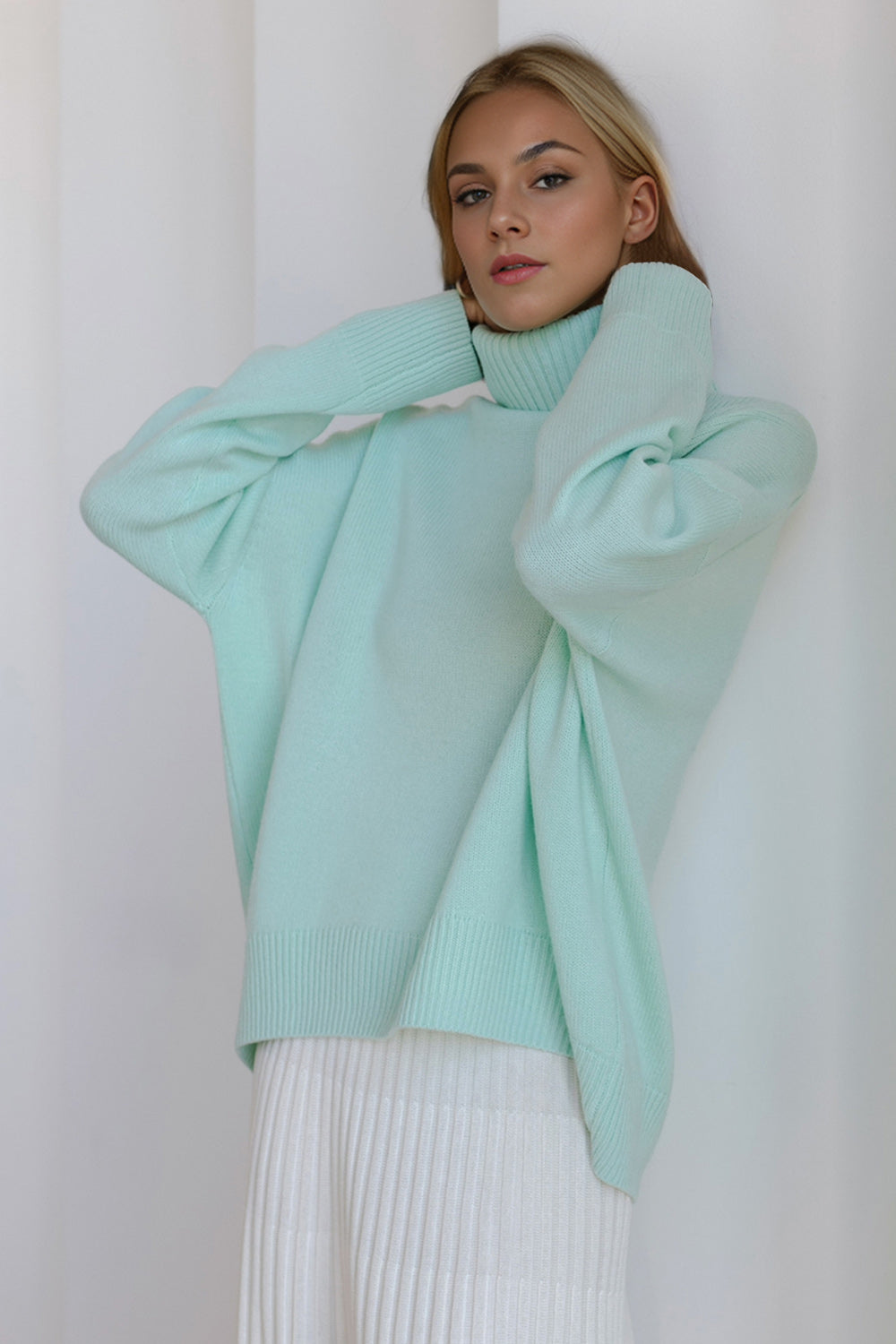 Basic Bae Turtleneck Dropped Shoulder Long Sleeve Sweater - Velora Luxury Fashion