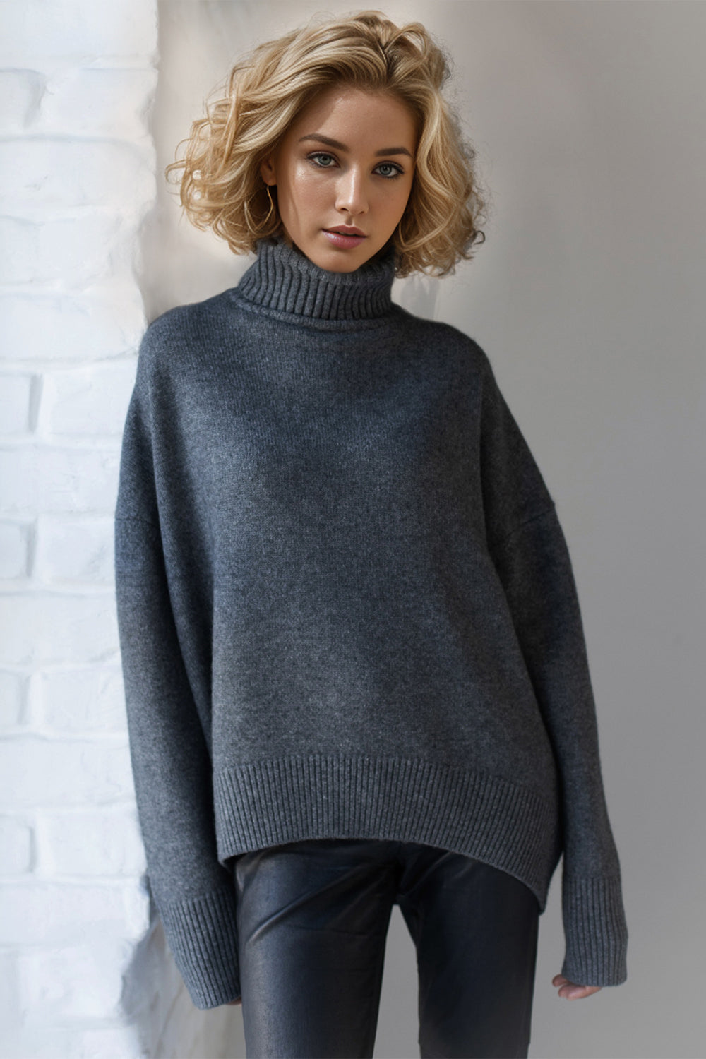 Basic Bae Turtleneck Dropped Shoulder Long Sleeve Sweater - Velora Luxury Fashion