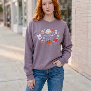 Cozy Fall Girly Embroidered Crewneck Sweatshirt