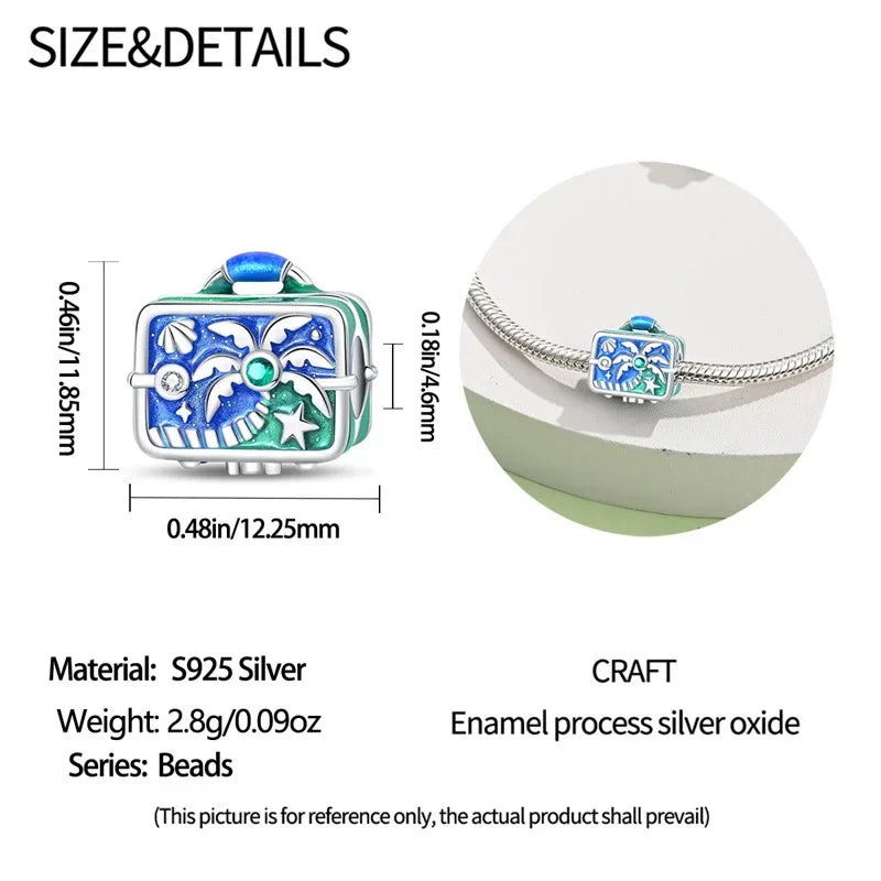 Beach Paradise Sterling Silver Suitcase Charm - Velora Luxury Fashion