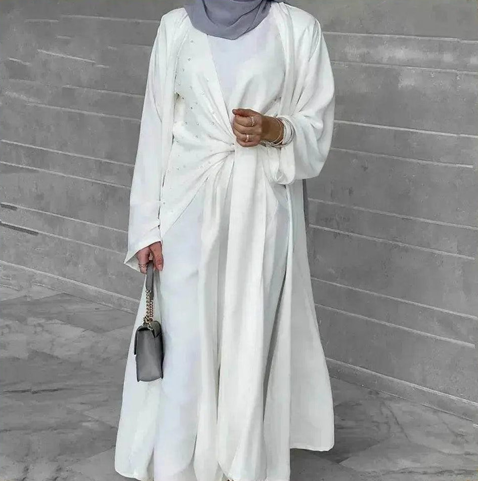 Women's Beaded Modest Two-Piece Set – Long Sleeve Top & Kimono Cardigan | S–2XL