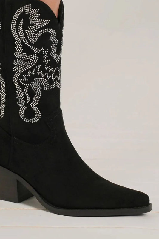 Beast Fashion Rhinestone Detail Point Toe Boots - Velora Luxury Fashion