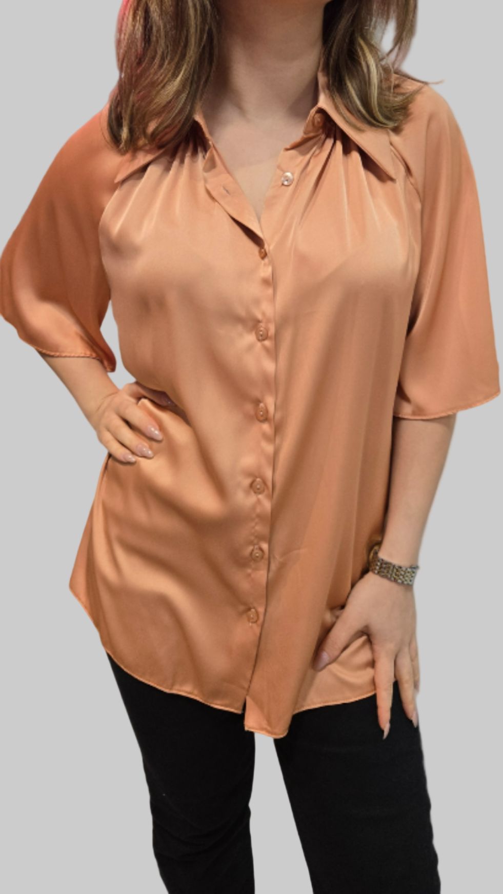 Bell Sleeve Satin Shirt Astudio.fashion
