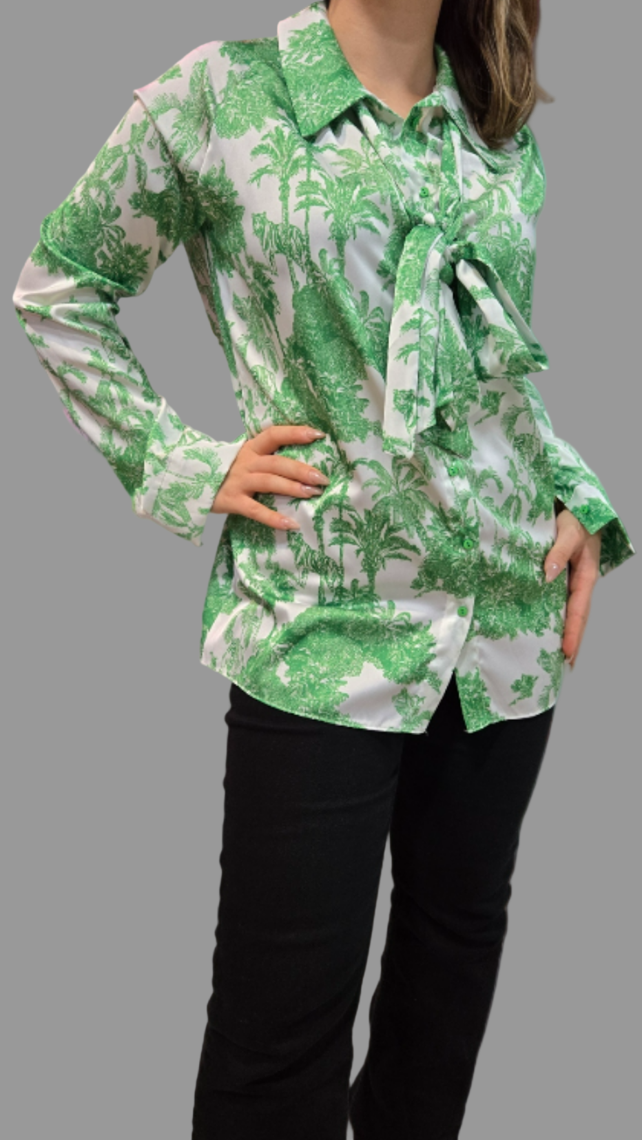 Belted Formal Printed Shirt Astudio.fashion