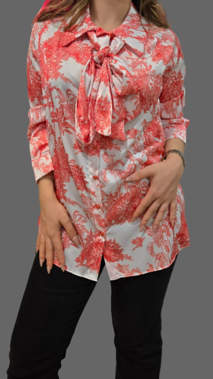 Belted Formal Printed Shirt Astudio.fashion