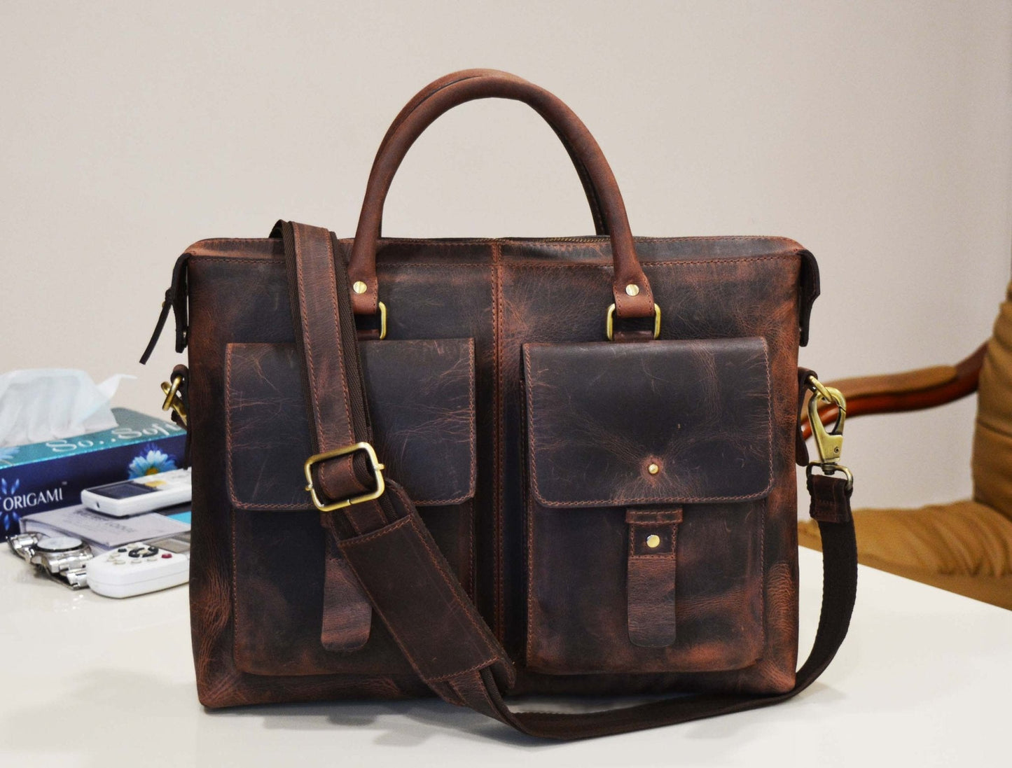 Berkeley Leather Portfolio Bag - Walnut Brown - Velora Luxury Fashion