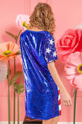 BiBi American Flag Theme Usa Print Sequin Dress - Velora Luxury Fashion