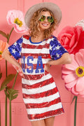 BiBi American Flag Theme Usa Print Sequin Dress - Velora Luxury Fashion