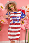 BiBi American Flag Theme Usa Print Sequin Dress - Velora Luxury Fashion
