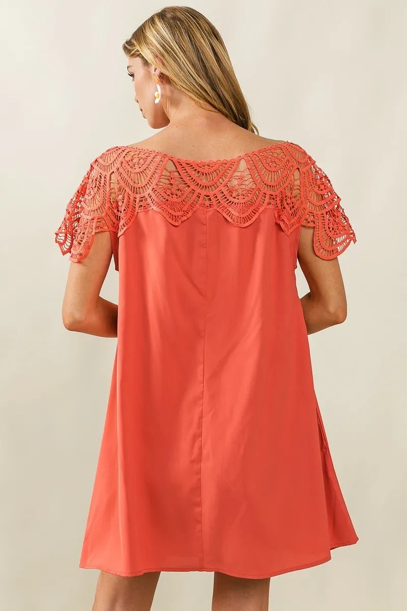 BiBi Crochet Lace Yoke Detailed Wrinkled Dress - Velora Luxury Fashion
