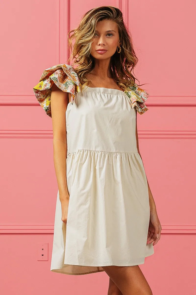 BiBi Flower Embroidered Floral Print Sleeve Dress - Velora Luxury Fashion