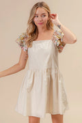 BiBi Flower Embroidered Floral Print Sleeve Dress - Velora Luxury Fashion