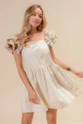 BiBi Flower Embroidered Floral Print Sleeve Dress - Velora Luxury Fashion