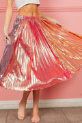 BiBi Metallic Color Block Pleats Midi Skirt - Velora Luxury Fashion