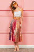 BiBi Metallic Color Block Pleats Midi Skirt - Velora Luxury Fashion