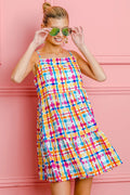 BiBi Multi Colors Plaid Sleeveless Sun Dress - Velora Luxury Fashion