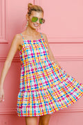 BiBi Multi Colors Plaid Sleeveless Sun Dress - Velora Luxury Fashion
