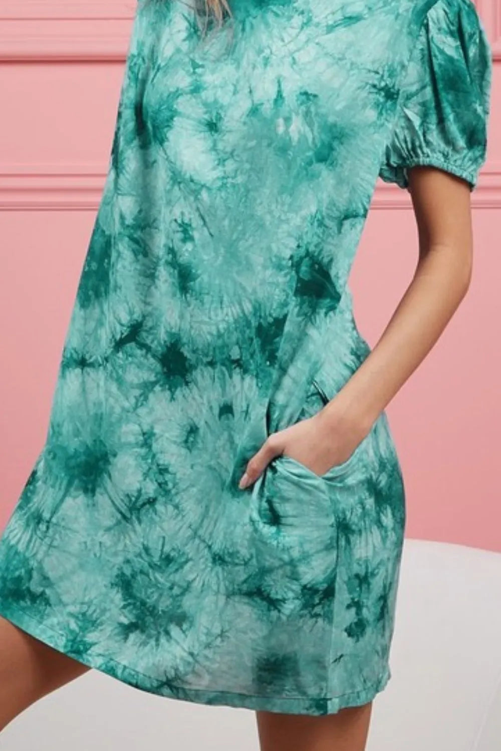 BiBi Puff Sleeve With Side Pockets Tie Dye Dress - Velora Luxury Fashion