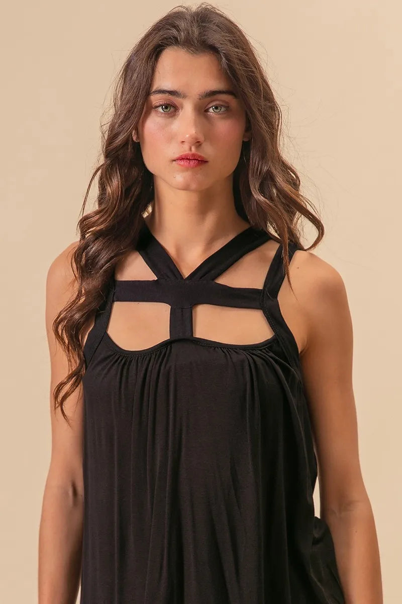 BiBi Rayon Span Jersey Cut Out with Straps Detailed - Velora Luxury Fashion