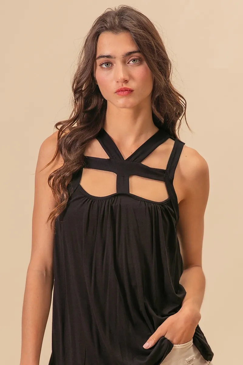 BiBi Rayon Span Jersey Cut Out with Straps Detailed - Velora Luxury Fashion